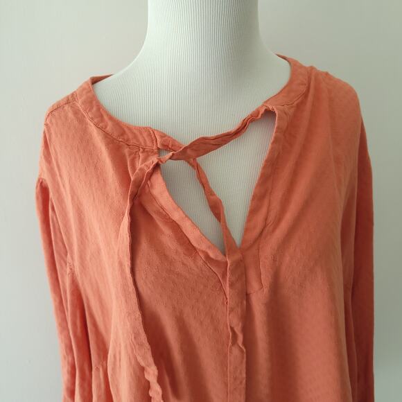 Torrid Coral Dobby Peasant Blouse Popover Rayon Tie Neck 2 - Picture 4 of 11